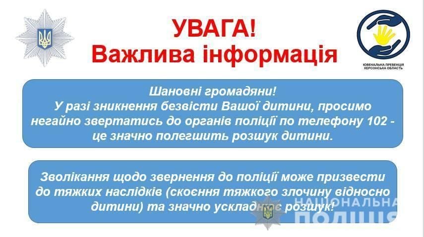 За вихідні дні на Херсонщині ювенальні поліцейські розшукали чотирьох неповнолітніх
